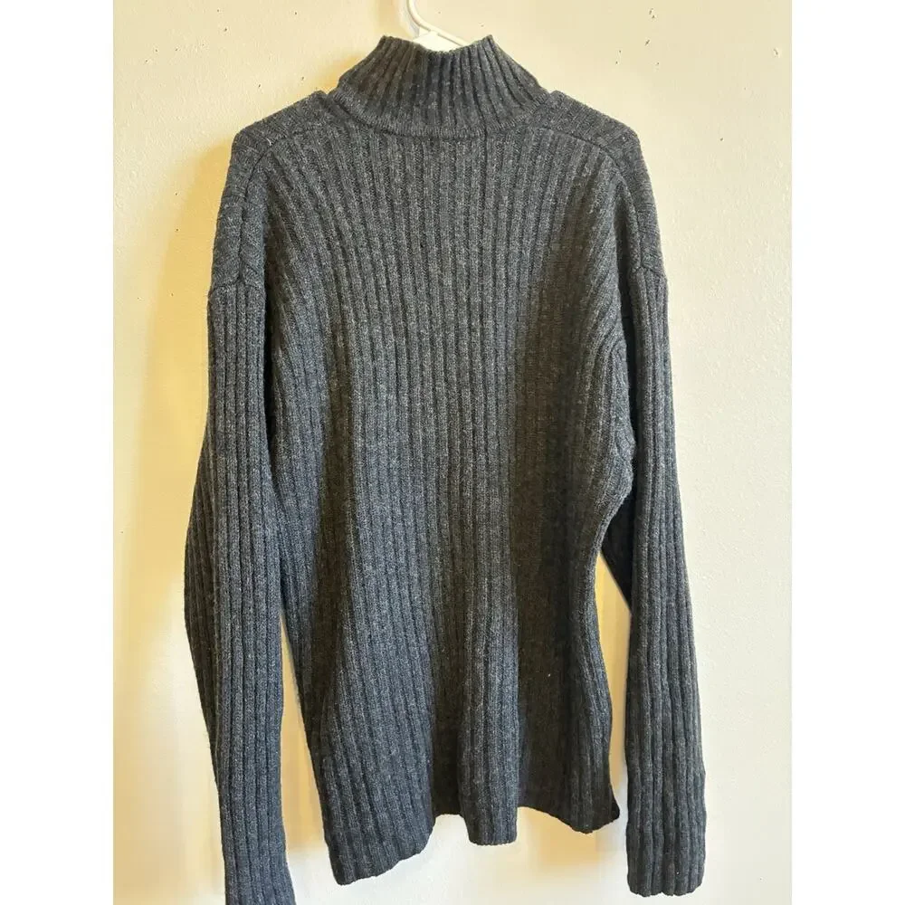 VTG 90s Eddie Bauer Henley Wool Sweater Fisherman Collared Ribbed Chunky Mens M